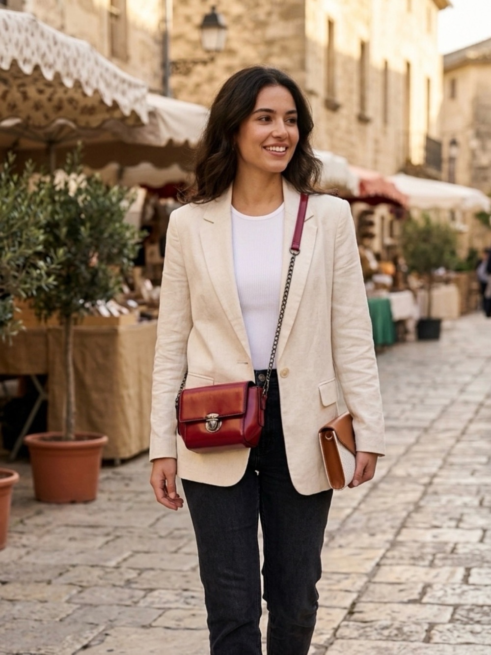 Red Mini Crossbody Bag with Chain Strap